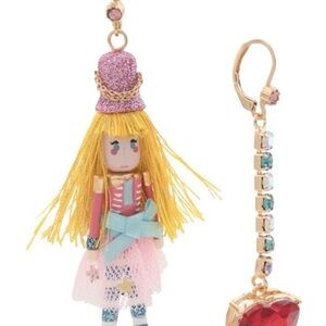 ✨ Betsey Johnson Mismatched Nutcracker & Red Heart Dangle Earrings